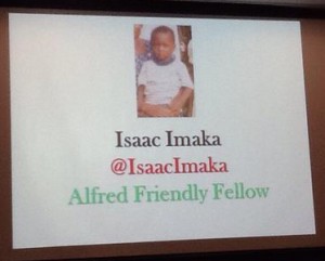 Opening screen of Isaac's presentation at the Herald